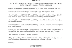 Thông tư 06/2013/TT-NHNN hướng dẫn hoạt động mua bán vàng miếng trên thị trường