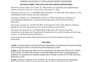 Decision No. 47/QD-VSD issuing regulations on registration securities transactio