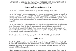 Quyết định 162/QĐ-UBND 2013 Bảng giá ca máy và thiết bị thi công xây dựng Ninh Bình