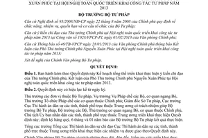 Quyết định 562/QĐ-BTP năm 2013 Kế hoạch tổng thể triển khai thực hiện ý kiến