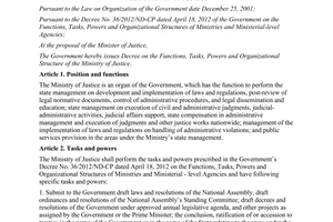 Decree No. 22/2013/ND-CP on the functions tasks powers and organizational