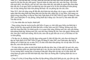 Chỉ thị 07/CT-UBND năm 2013 tăng cường công tác phòng chống bệnh dại Yên Bái