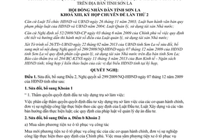 Nghị quyết 43/2013/NQ-HĐND sửa đổi Nghị quyết 299/2009/NQ-HĐND của tinh Sơn La