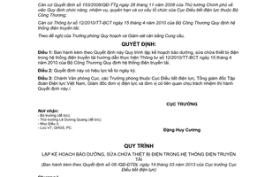 Quyết định 08/QĐ-ĐTĐL năm 2013 Quy trình lập kế hoạch bảo dưỡng sửa chữa điện