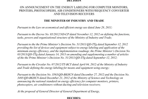 Decision No.1559/QD-BCT on announcement on the energy labeling for computer
