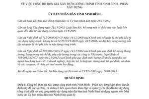 Quyết định 168/QĐ-UBND 2013 công bố Đơn giá xây dựng công trình Phần xây dựng Ninh Bình