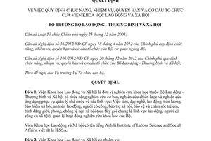 Quyết định 453/QĐ-LĐTBXH năm 2013 chức năng nhiệm vụ quyền hạn cơ cấu Viện KH