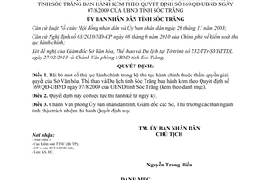 Quyết định 56/QĐ-UBND năm 2013 bãi bỏ thủ tục hành chính Sở Văn hóa Thể thao Sóc Trăng
