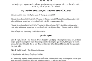 Quyết định 474/QĐ-LĐTBXH năm 2013 chức năng nhiệm vụ Vụ Kế hoạch Tài chính