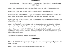 Quyết định 563/QĐ-NHNN năm 2013 Quy trình mua bán vàng miếng của Ngân hàng