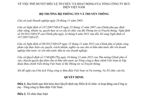 Quyết định 249/QĐ-BTTTT năm 2013 phê duyệt Điều lệ tổ chức hoạt động Bưu điện