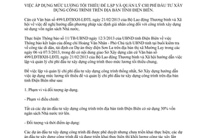 Hướng dẫn 146/SXD-HD áp dụng mức lương tối thiểu để lập chi phí đầu tư Điện Biên