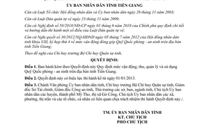 Quyết định 06/2013/QĐ-UBND thu quản lý sử dụng Quỹ Quốc phòng an ninh Tiền Giang