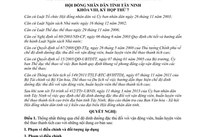 Nghị quyết số 07/2013/NQ-HĐND chế độ dinh dưỡng đặc thù huấn luyện viên Tây Ninh