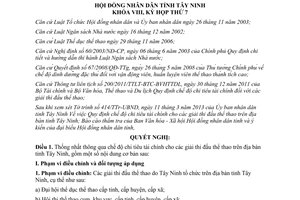 Nghị quyết 08/2013/NQ-HĐND chi tiêu tài chính giải thi đấu thể thao Tây Ninh