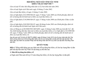 Nghị quyết 10/2013/NQ-HĐND hỗ trợ đóng bảo hiểm y tế Bảo vệ dân phố Tây Ninh