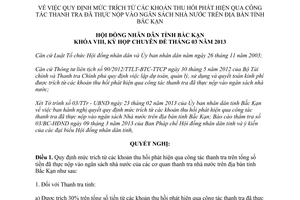 Nghị quyết 02/2013/NQ-HĐND mức trích từ khoản thu hồi phát hiện qua công tác thanh tra Bắc Kạn