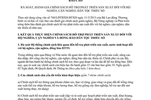 Báo cáo 1456/BC-BNN-KTHT rà soát đánh giá chính sách hỗ trợ phát triển sản xuất