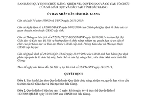 Quyết định 84/2013/QĐ-UBND quyền hạn cơ cấu tổ chức Sở Giáo dục Đào tạo Bắc Giang