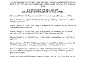 Nghị quyết 03/2013/NQ-HĐND mức thu tỷ lệ trích để lại cơ quan thu phí sử dụng đường bộ Bắc Kạn