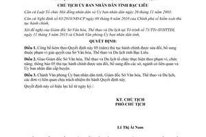 Quyết định 602/QĐ-UBND năm 2013 thủ tục hành chính Sở văn hoá tỉnh Bạc Liêu