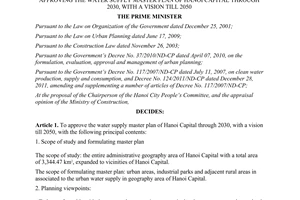 Decision No. 499/QD-TTg approving the water supply master plan of Hanoi Capital