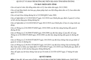 Quyết định 06/2013/QĐ-UBND sửa đổi phân cấp quản lý bảo trì đường bộ Bình Dương