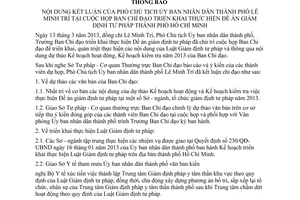 Thông báo 184/TB-VP kết luận của Phó Chủ tịch Ủy ban nhân dân thành phố