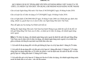 Thông tư 08/2013/TT-NHNN lãi suất tối đa đối với tiền gửi bằng đồng Việt Nam