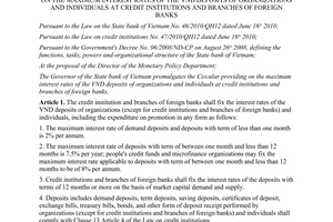 Circular No. 08/2013/TT-NHNN on the maximum interest rates of the VND deposits