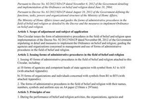 Circular No.01/2013/TT-BNV forms of administrative procedures in the field of belief