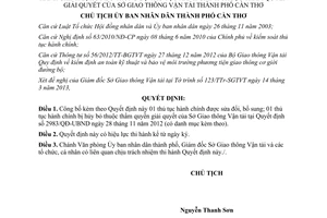 Quyết định 721/QĐ-UBND năm 2013 thủ tục hành chính Sở Giao thông Vận tải Cần Thơ