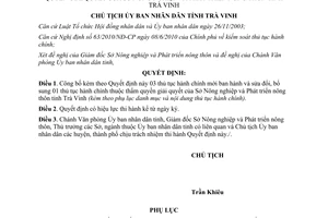 Quyết định 543/QĐ-UBND sửa đổi thủ tục hành chính Sở Nông nghiệp Trà Vinh