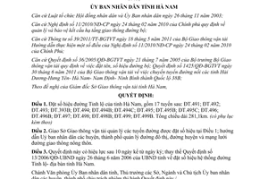 Quyết định 17/2013/QĐ-UBND đặt số hiệu đường Tỉnh lộ tỉnh Hà Nam