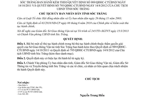 Quyết định 209/QĐHC-CTUBND năm 2013 thủ tục hành chính Sở Giao thông Vận tải Sóc Trăng