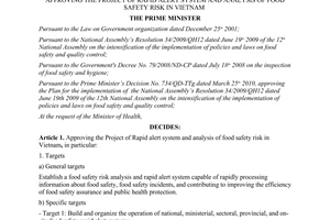 Decision No. 518/QD-TTg approving the project of rapid alert system and analysis