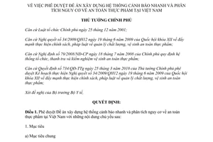 Quyết định 518/QĐ-TTg năm 2013 phê duyệt Đề án xây dựng hệ thống cảnh báo nhanh