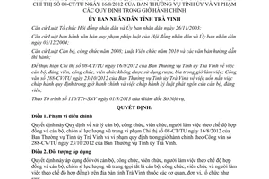Quyết định 10/2013/QĐ-UBND xử lý cán bộ công viên chức chiến sĩ vũ trang vi phạm trong giờ hành chính Trà Vinh