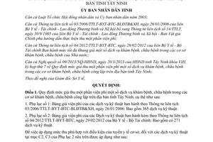 Quyết định số 07/2013/QĐ-UBND thu một phần viện phí dịch vụ khám bệnh Tây Ninh