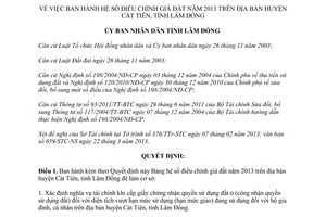 Quyết định 19/2013/QĐ-UBND hệ số điều chỉnh giá đất năm 2013 Cát Tiên Lâm Đồng