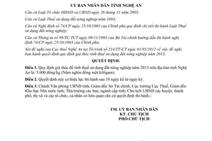 Quyết định 19/2013/QĐ-UBND giá thóc tính thuế sử dụng đất nông nghiệp Nghệ An