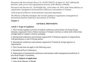 Circular No. 09/2013/TT-BYT guiding on organization management of international
