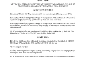 Quyết định 602/QĐ-UBND 2013 sửa đổi hoạt động Quỹ hỗ trợ Sáng tạo khoa học kỹ thuật Thừa Thiên Huế