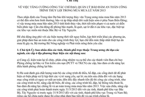 Chỉ thị 1057/CT-BNN-TCTL năm 2013 tăng cường công tác chỉ đạo quản lý bảo đảm