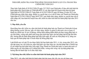 Kế hoạch 675/KH-TTCP kiểm tra tình hình thi hành pháp luật Thanh tra Chính phủ năm 2013