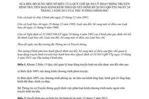 Quyết định 18a/2013/QĐ-TTg sửa đổi Quy chế quản lý hoạt động truyền hình