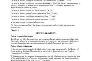 Decree No. 26/2013/ND-CP organization and operation of construction inspectorates