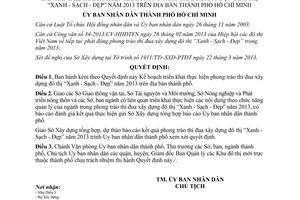 Quyết định 1530/QĐ-UBND xây dựng đô thị Xanh - Sạch - Đẹp năm 2013