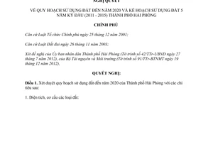 Nghị quyết 44/NQ-CP quy hoạch sử dụng đất đến năm 2020 thành phố Hải Phòng