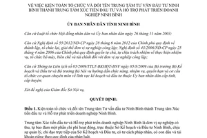 Quyết định 225/QĐ-UBND năm 2013 đổi tên Trung tâm tư vấn đầu tư Ninh Bình